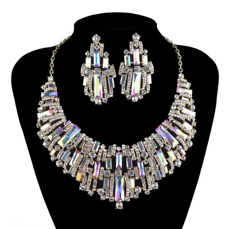 Austrian Crystal Bridal Jewelry Set with Rhinestone Necklace and Earrings