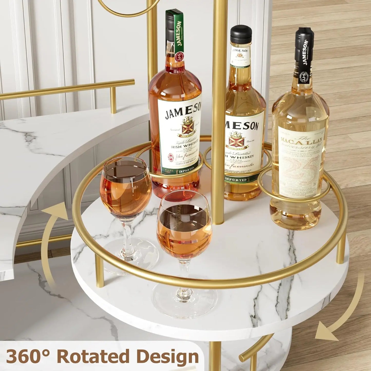 HobbyLane Gold Bar Cart With 4 Tier Storage On Wheels