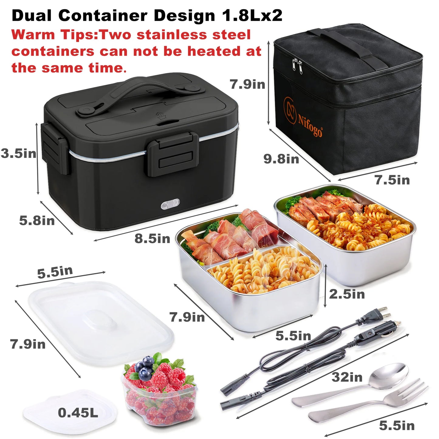 Premium Electric Heated Lunch Box With Stainless Steel Interior