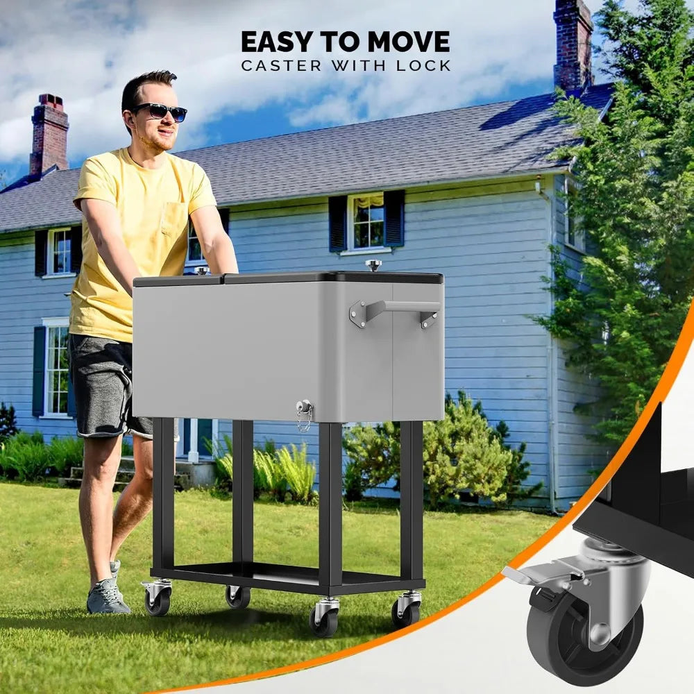 Rolling Ice Chest Cooler Cart With Wheels For Outdoor Parties