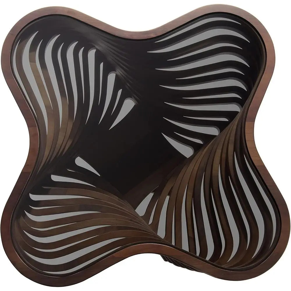 Contemporary Wave Coffee Table With Natural Walnut Veneer And Glass