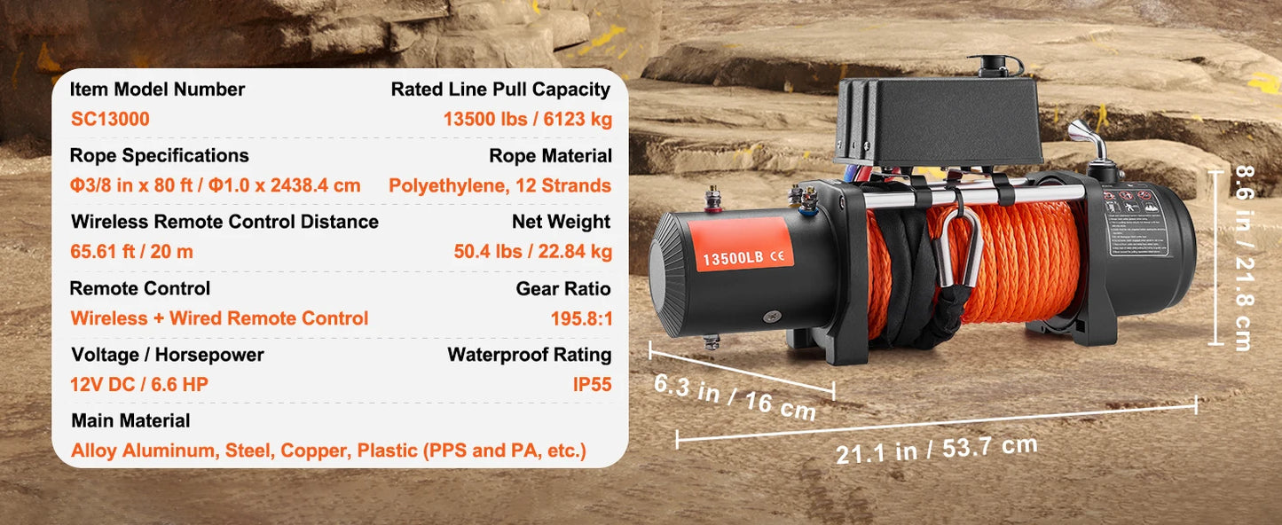 SucceBuy 13500Lb Electric Winch With Wireless Remote