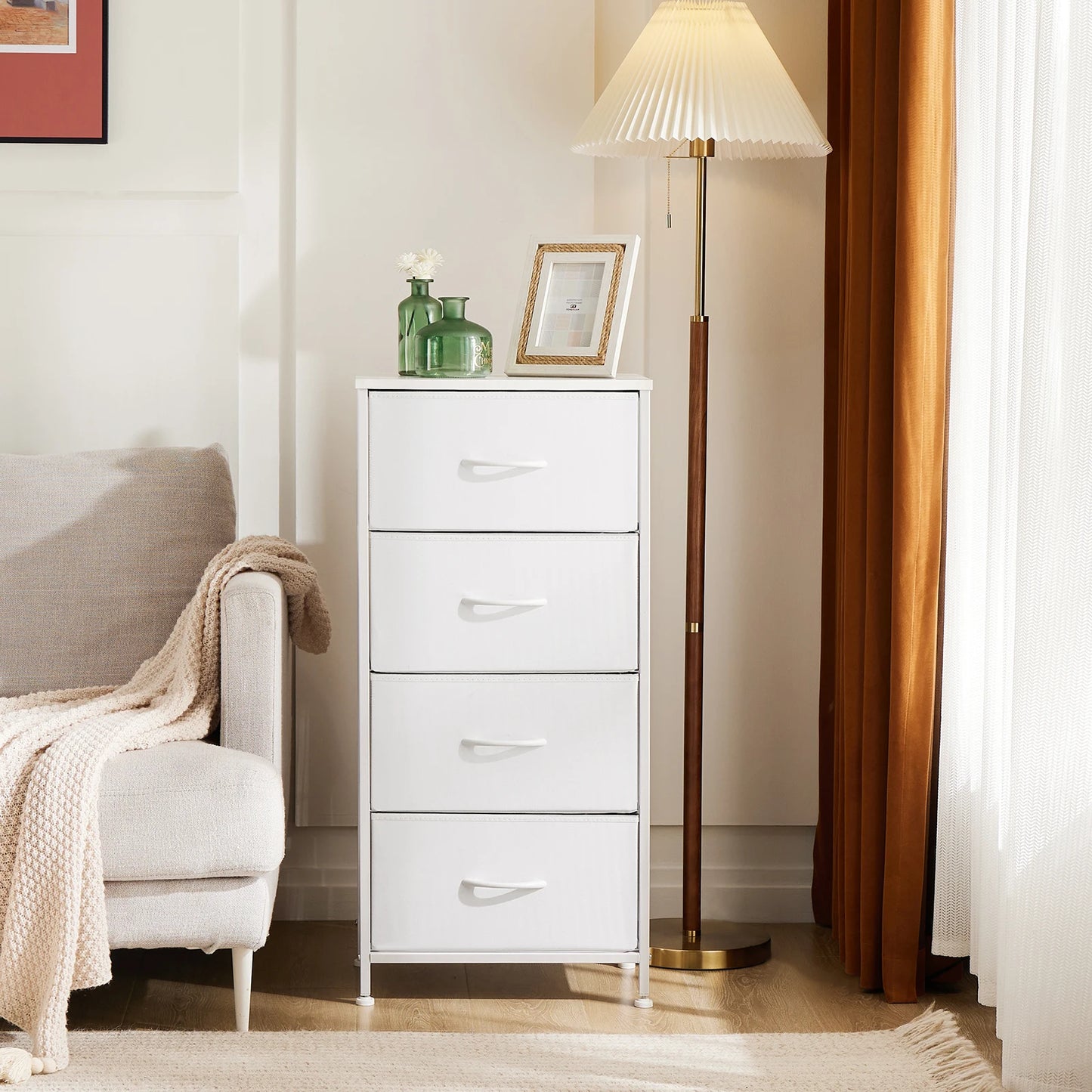 JHK Four Drawer Fabric Cabinets Living Room With Metal Frame