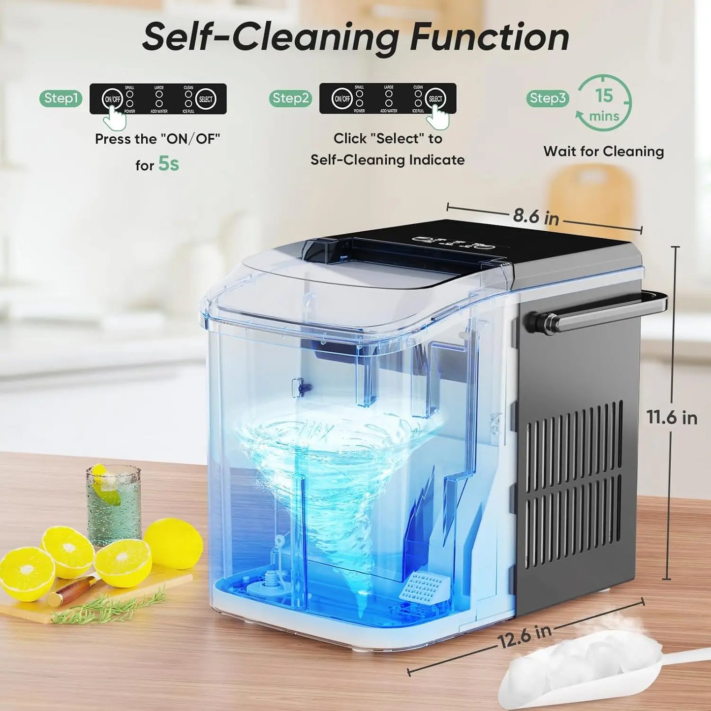 Portable Countertop Ice Maker With Fast Ice And Self Cleaning