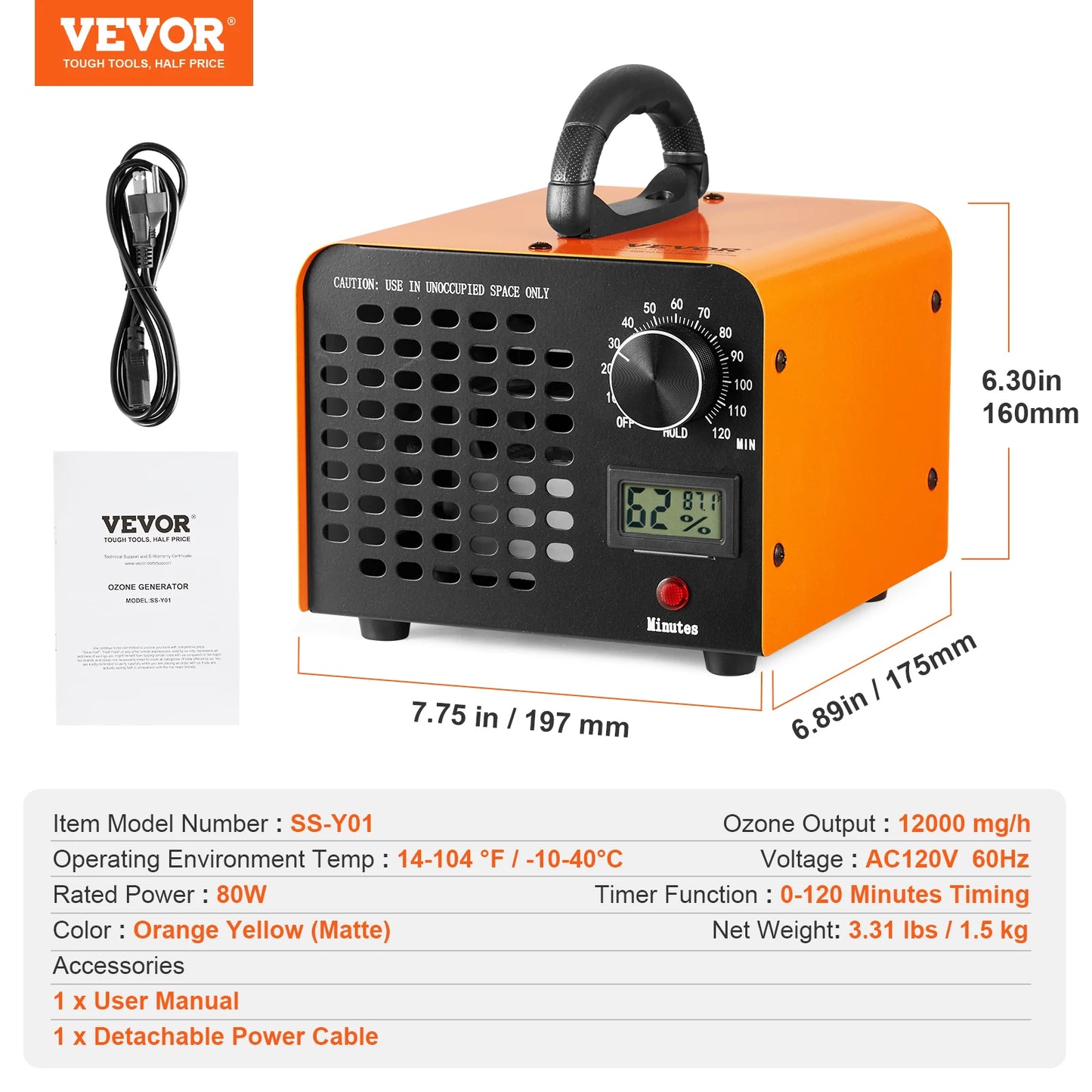 VEVOR Ozone Generator 12000 36000 24000 Mg Odor Remover