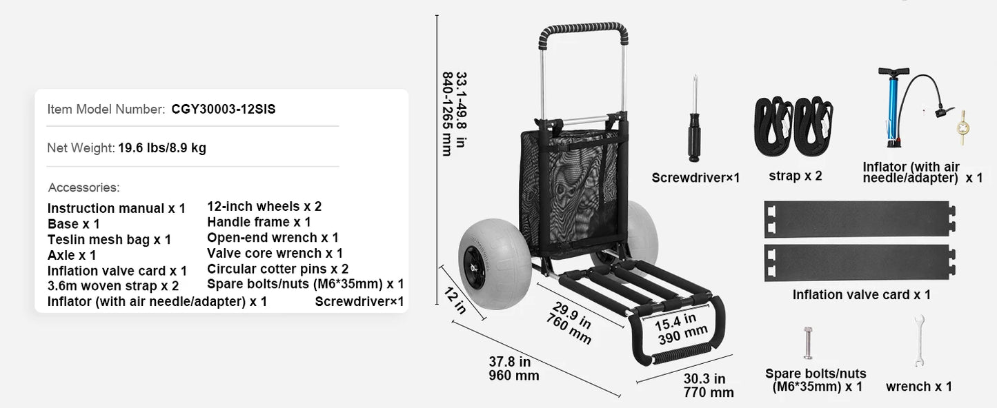 Beach Dolly With Big Wheels For Sand Folding Cart