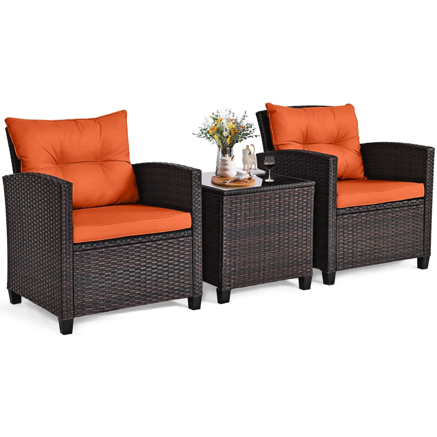 HOMASIS 3-Piece Patio Rattan Cushioned Conversation Set