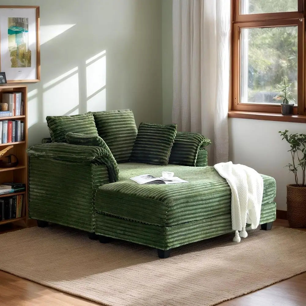 Oversized Corduroy Chaise Lounge Chair With Pillows For Living Room