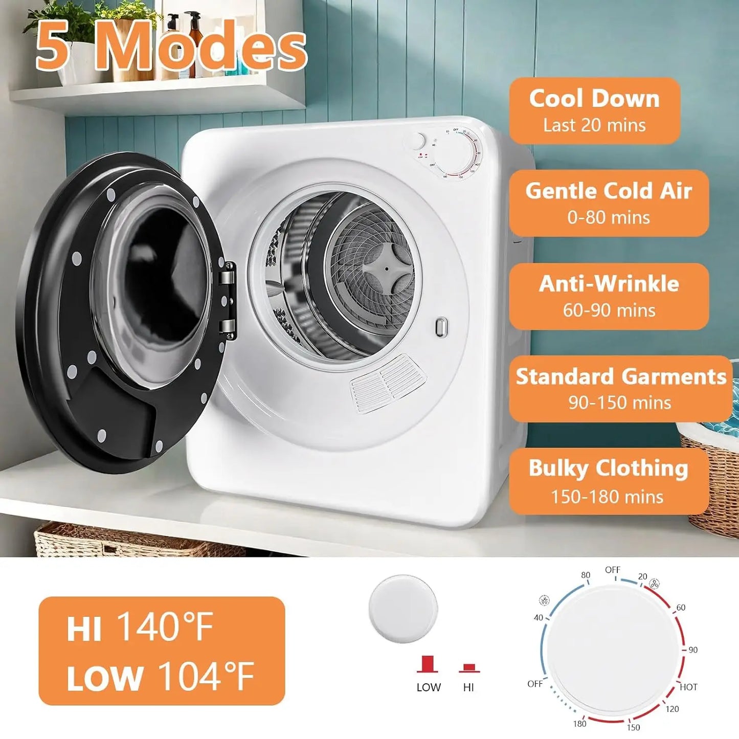 Fully Automatic Portable Washer Dryer Combo With Five Modes