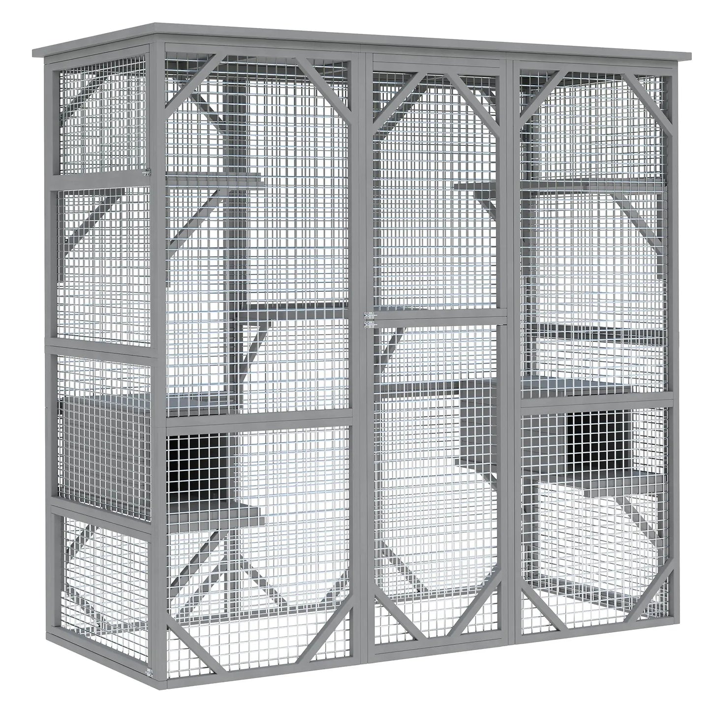 HiMISS Walk-In Catio Weather-Resistant Cedar Cat Enclosure With Locking Doors