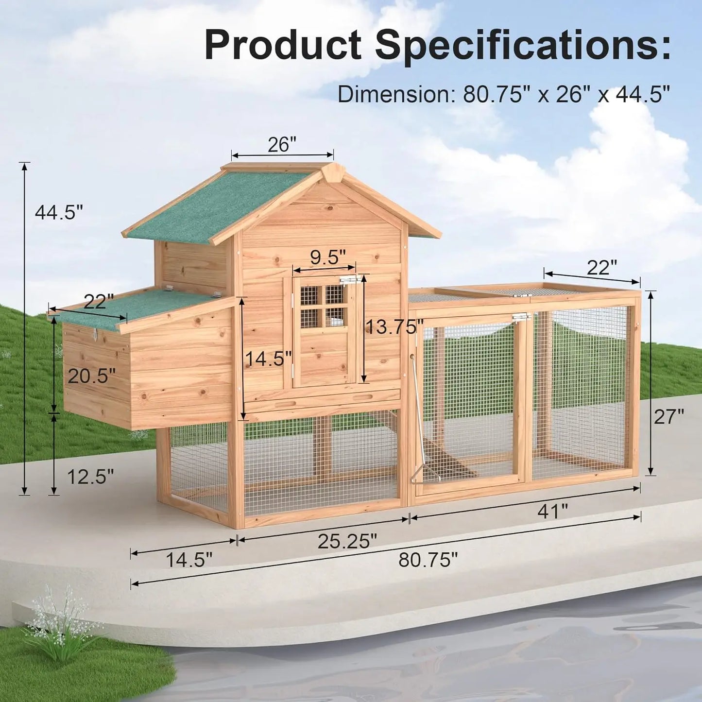 Outdoor Wooden Chicken Coop With Waterproof Roof And Ramp