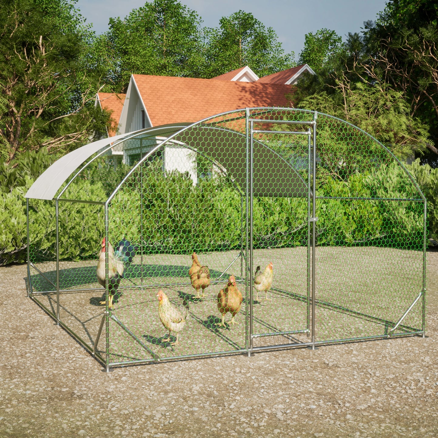 Iron Chicken Coop With Metal Run And Waterproof UV Cover