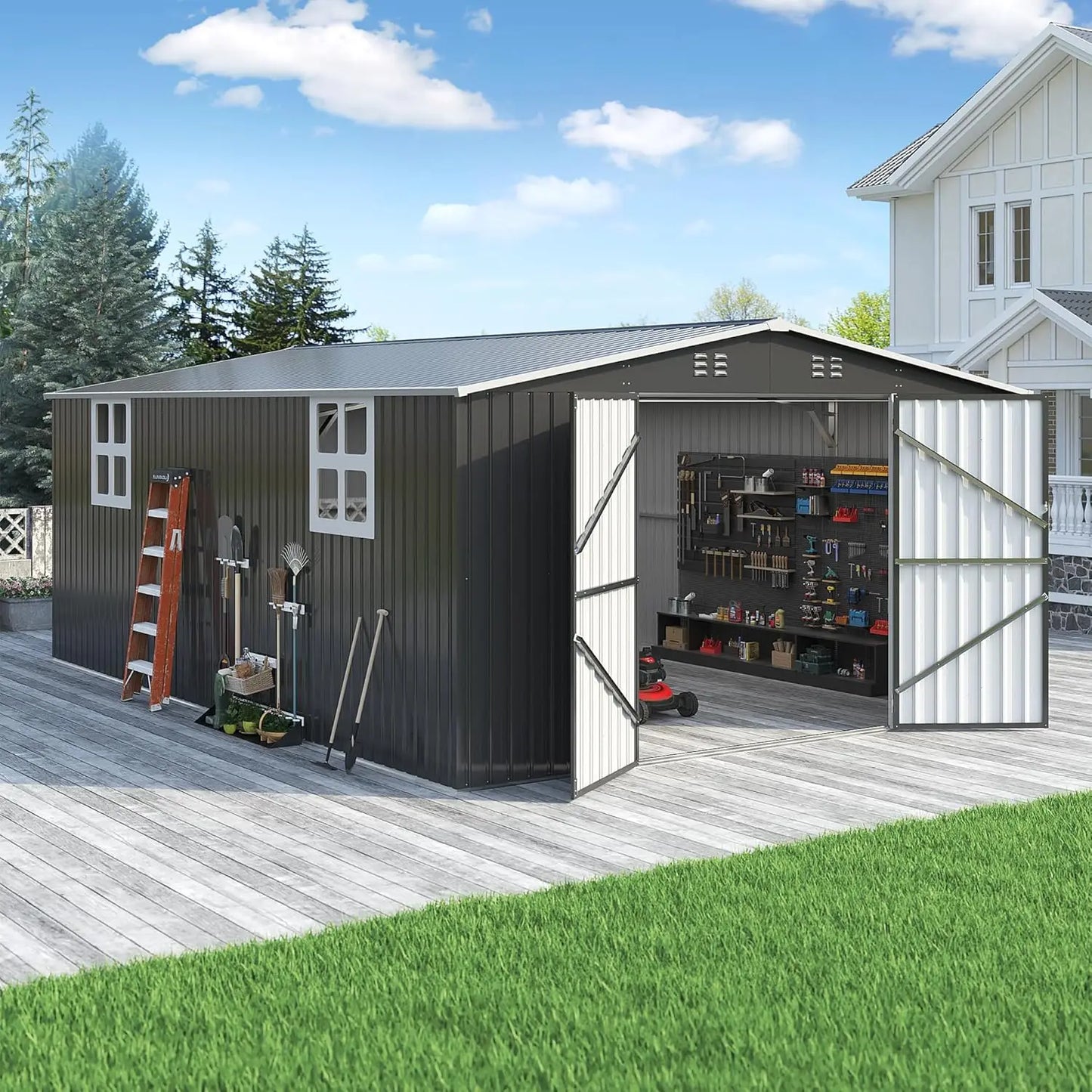 Metal Outdoor Storage Shed With Lockable Doors For Garden Tools