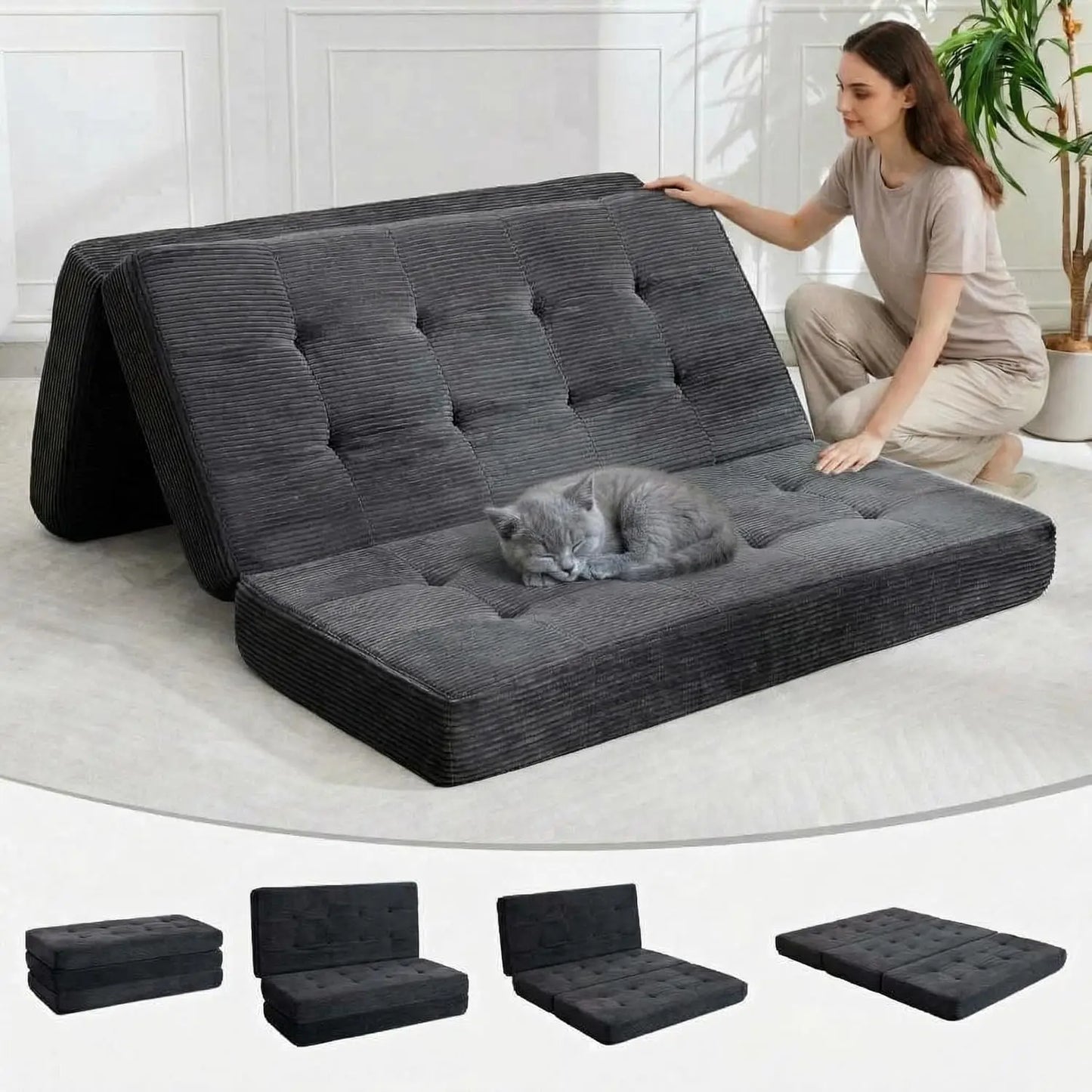 Convertible Sleeper Sofa 5-In-1 Folding Mattress Fixed Frame