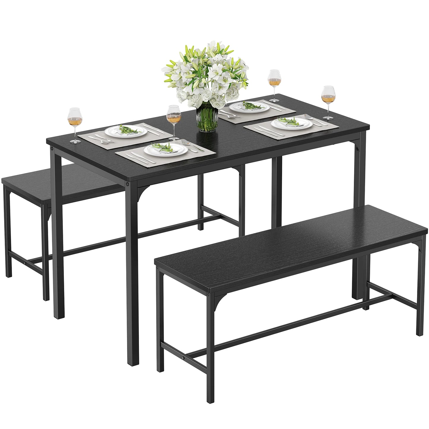 JHK 3-Piece Table And Chair Set With Metal Frame Furniture