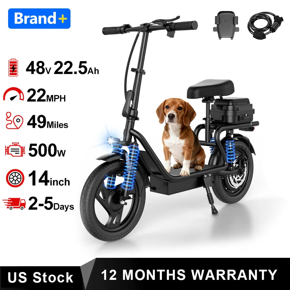 AOVOPRO 500W Foldable Electric Bicycle With 10.4Ah Battery