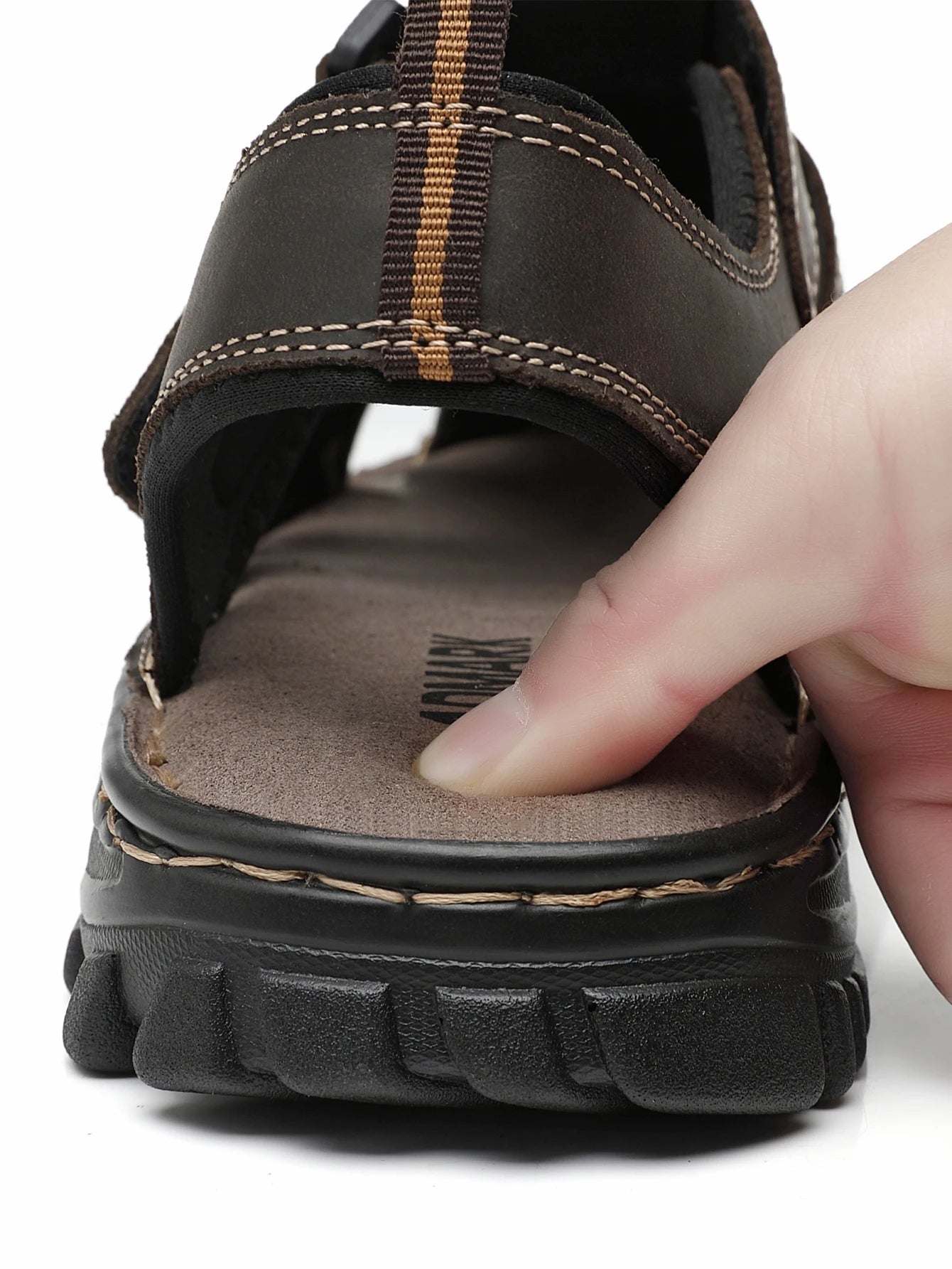 ADMARK Men's Closed Toe Full Grain Leather Fisherman Sandals With Arch Support