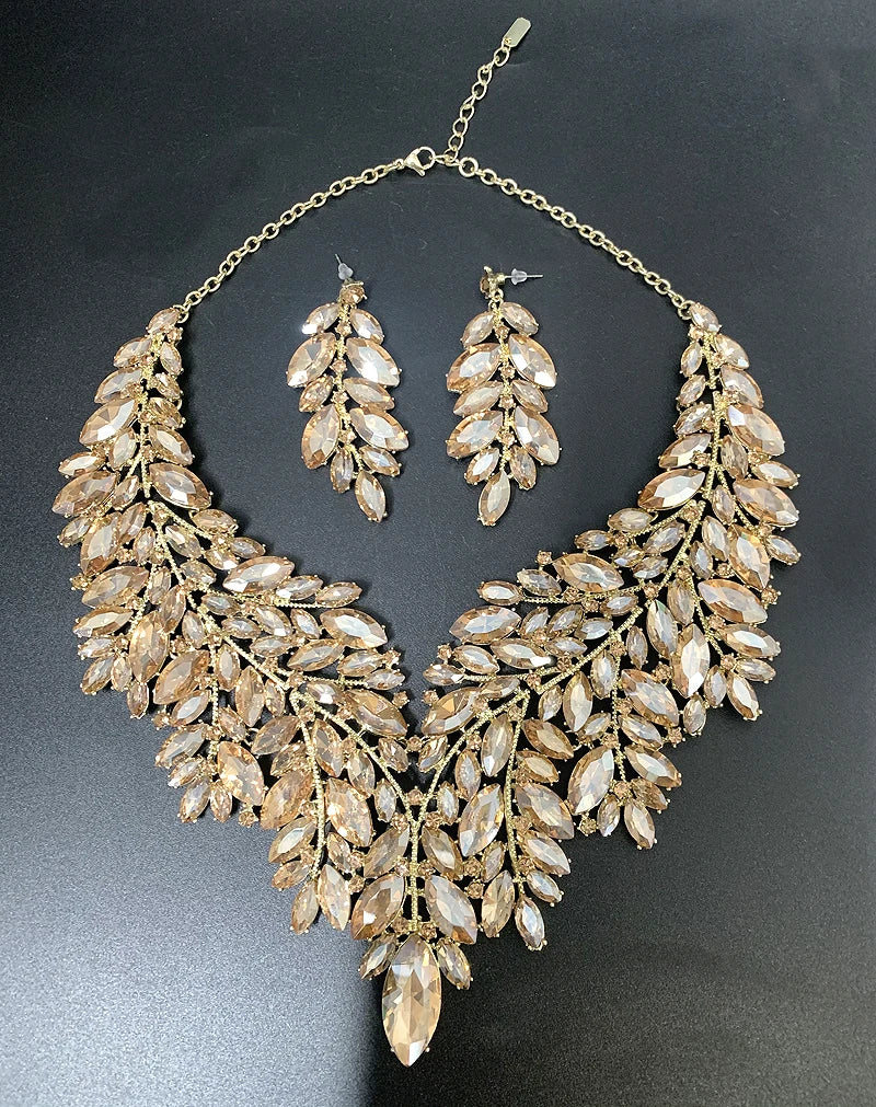 Youfir Rhinestone Crystal Bridal Necklace And Earring Set