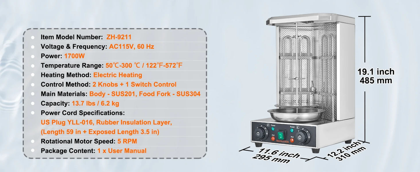 SucceBuy Dönergrill Vertikaler Elektro-Rotisserieofen