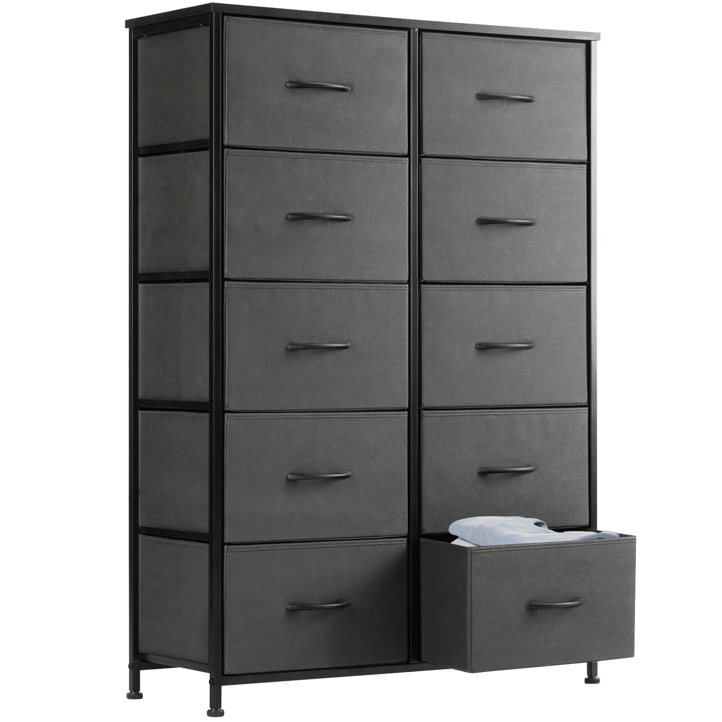 JHK Bedside Table With Fabric Drawers And Steel Frame Wardrobe Storage Cabinet