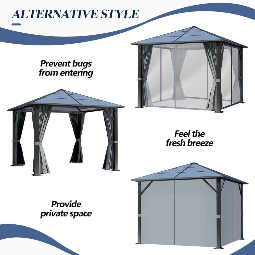 Patio Hardtop Gazebo With Waterproof Polycarbonate Roof Steel Frame