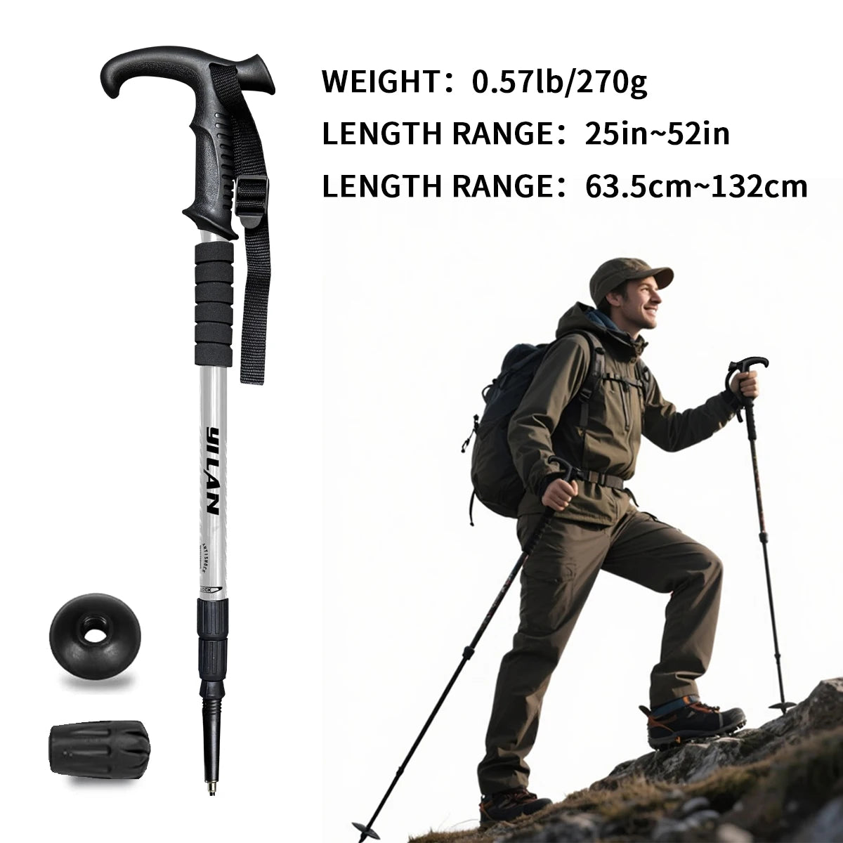 Ultralight Aluminum Trekking Poles With Spring Damping And Foam Grip