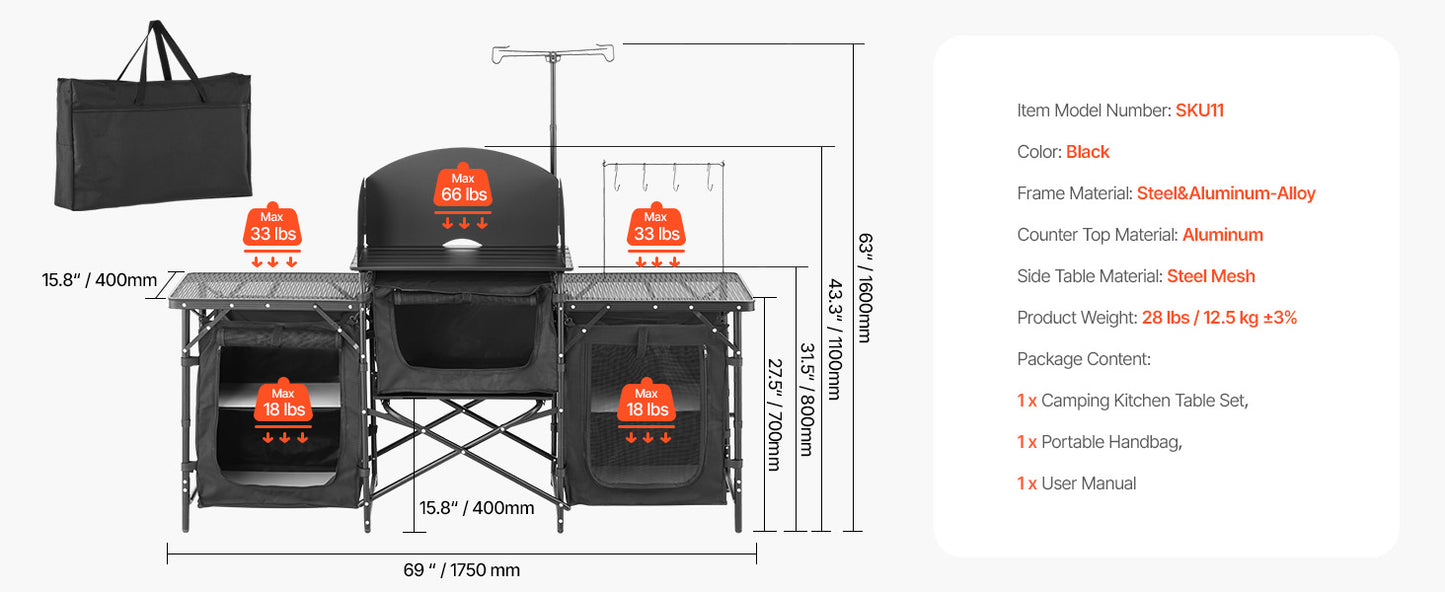 VEVOR Camping Kitchen Table Aluminum Portable Cook Station