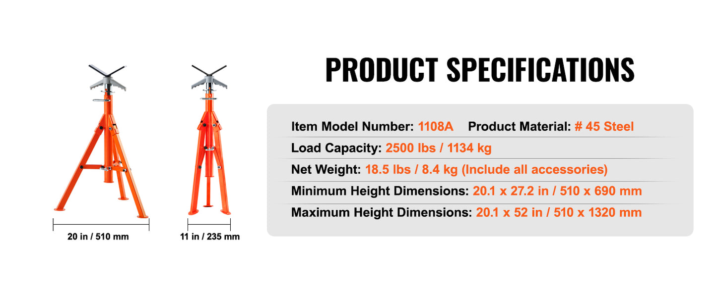 SucceBuy 2500Lbs Pipe Stand V Head Heavy Duty Industrial Grade
