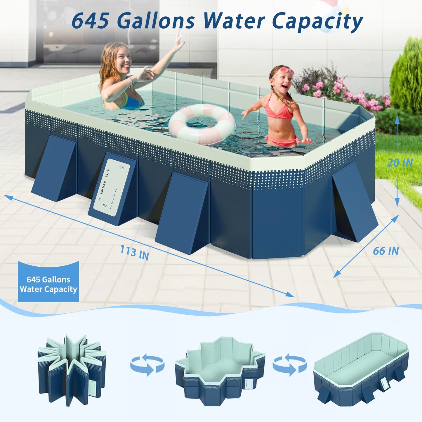 Foldable Family Pool Inflation Free PVC Durable Outdoor Backyard