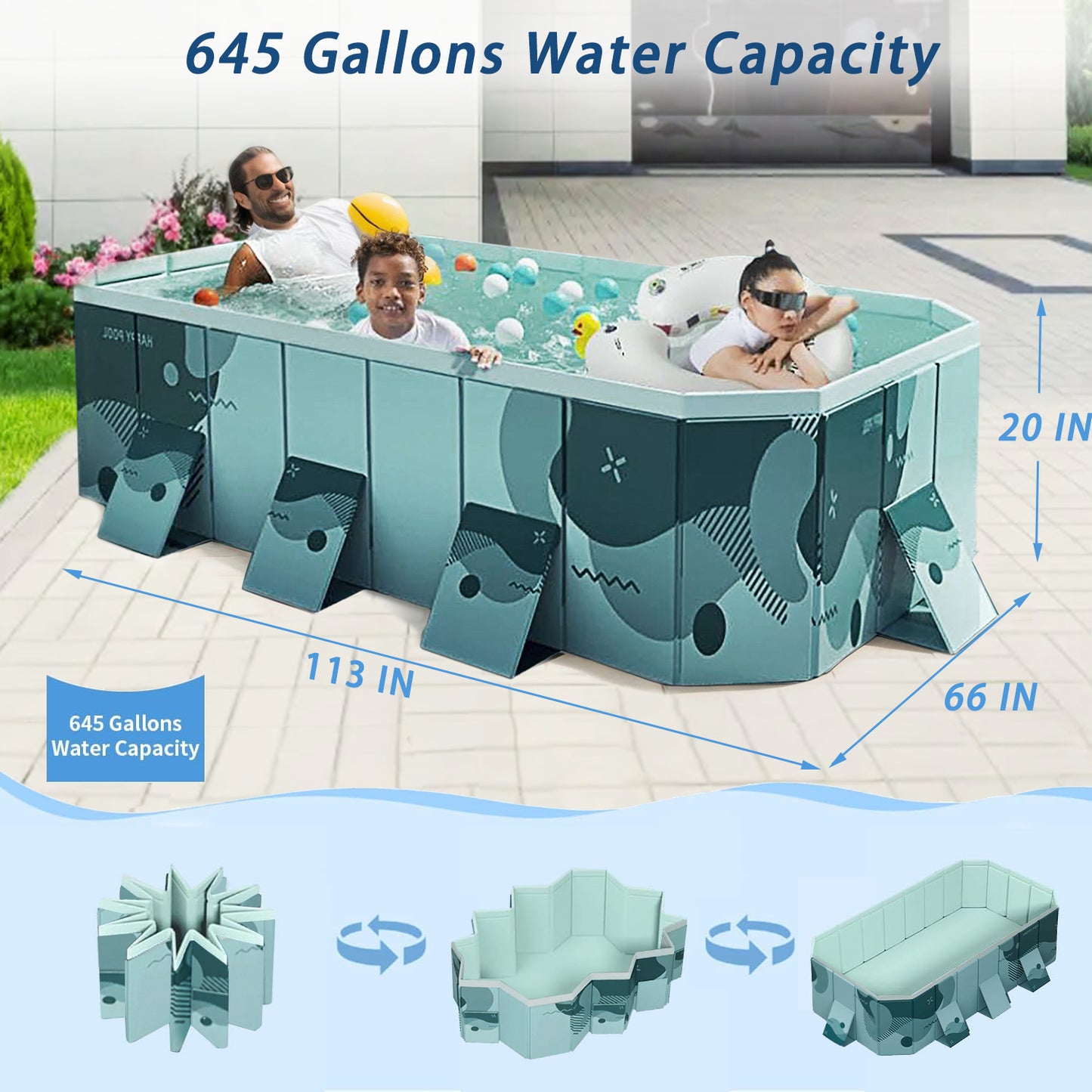 Foldable Family Pool Inflation Free PVC Durable Outdoor Backyard