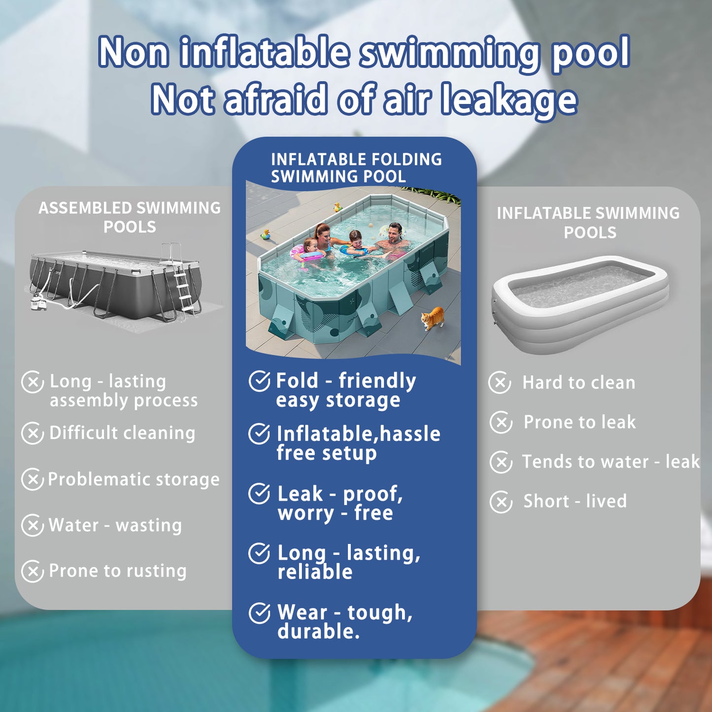 Foldable Family Pool Inflation Free PVC Durable Outdoor Backyard
