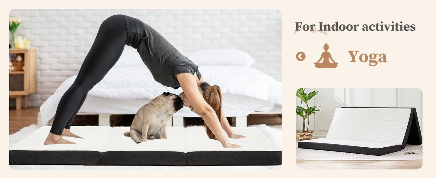 JHK Tri Fold Memory Foam Mattress With Washable Cover Travel