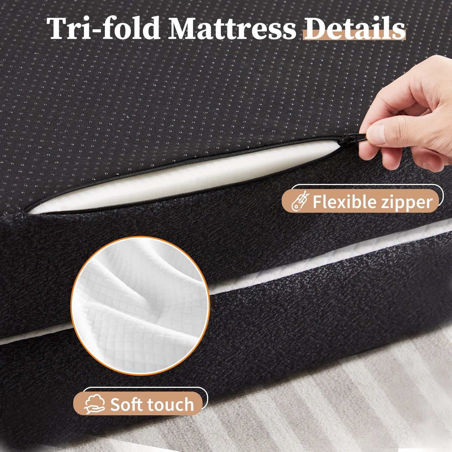 JHK Tri Fold Memory Foam Mattress With Washable Cover Travel
