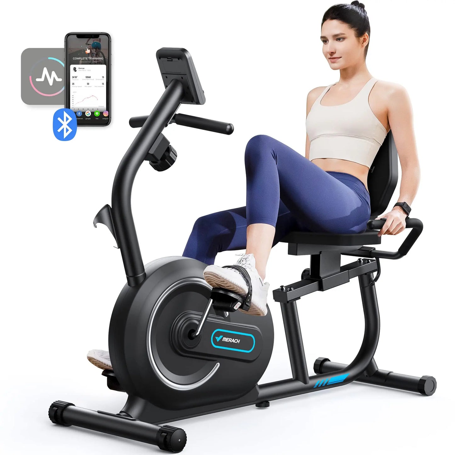 MERACH Recumbent Exercise Bike For Home With Bluetooth App Connectivity