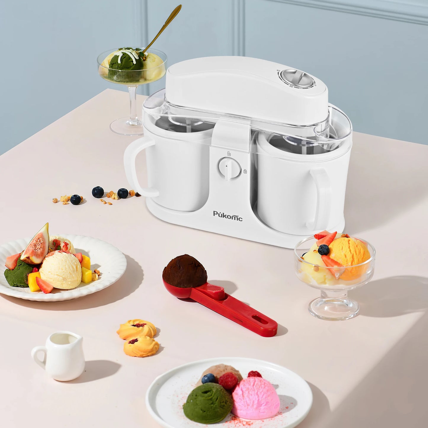 Suslas Doppel-Eismaschine mit zwei Behältern, 120 V, US-Stecker