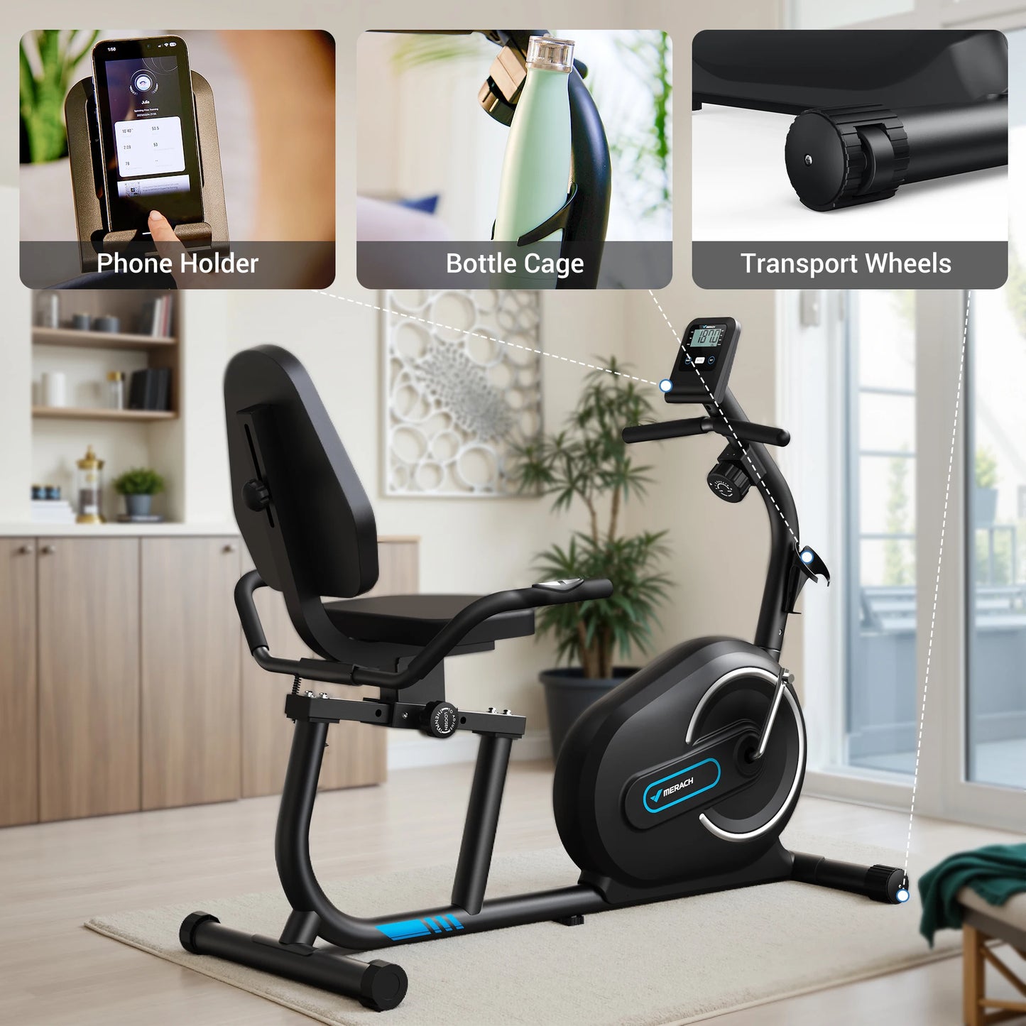 MERACH Recumbent Exercise Bike For Home With Bluetooth App Connectivity