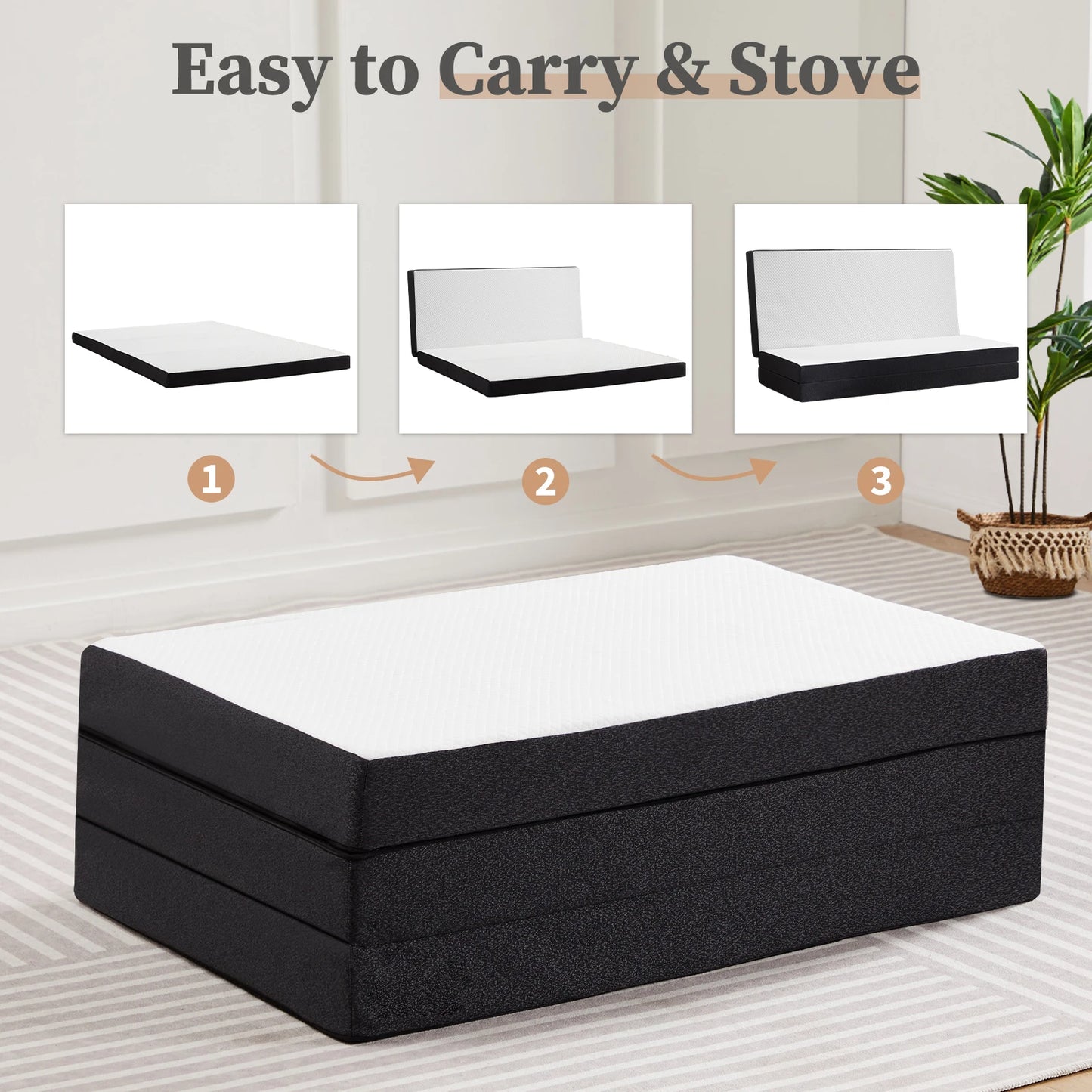 JHK Tri Fold Memory Foam Mattress With Washable Cover Travel