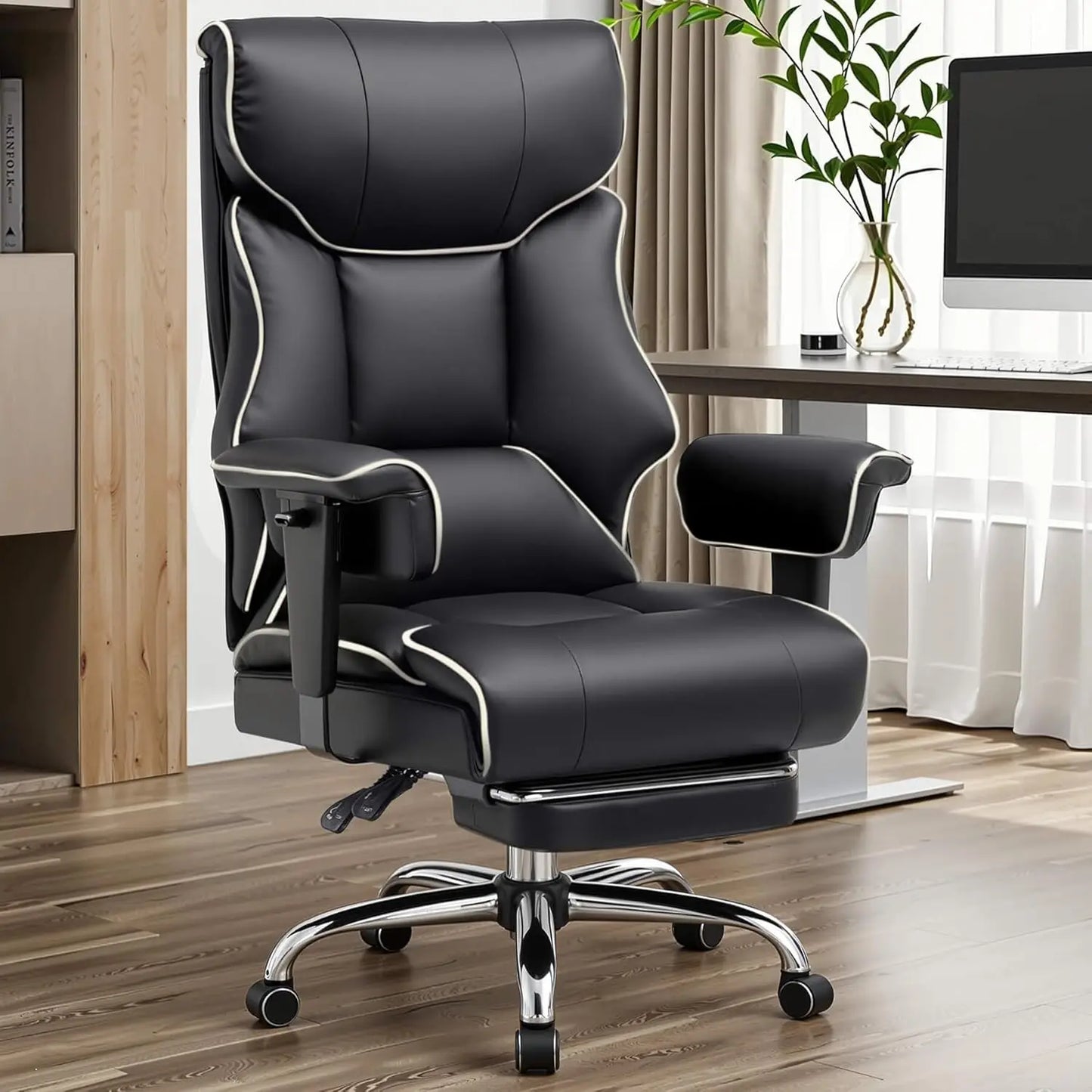 COMHOMA High Back Leather Office Chair With Ergonomic Lumbar Support