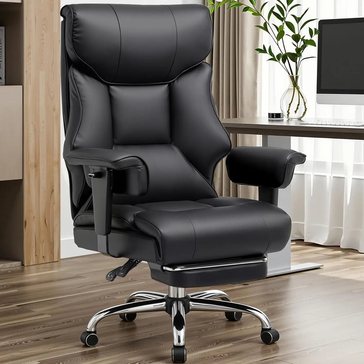 COMHOMA High Back Leather Office Chair With Ergonomic Lumbar Support