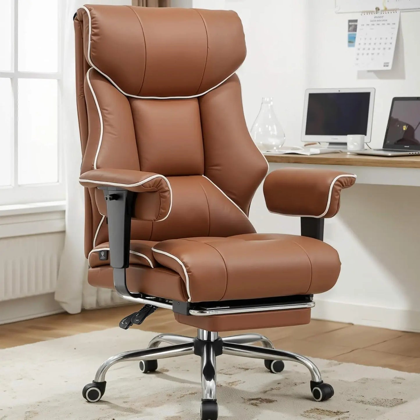COMHOMA High Back Leather Office Chair With Ergonomic Lumbar Support