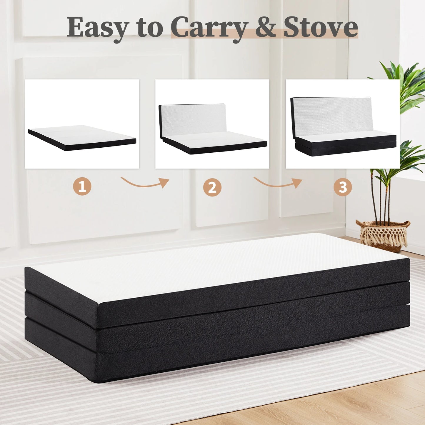 JHK Tri Fold Memory Foam Mattress With Washable Cover Travel