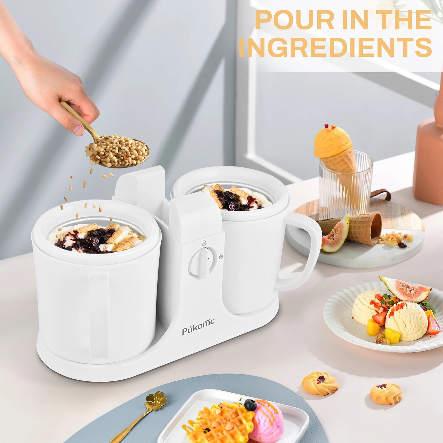 Suslas Doppel-Eismaschine mit zwei Behältern, 120 V, US-Stecker