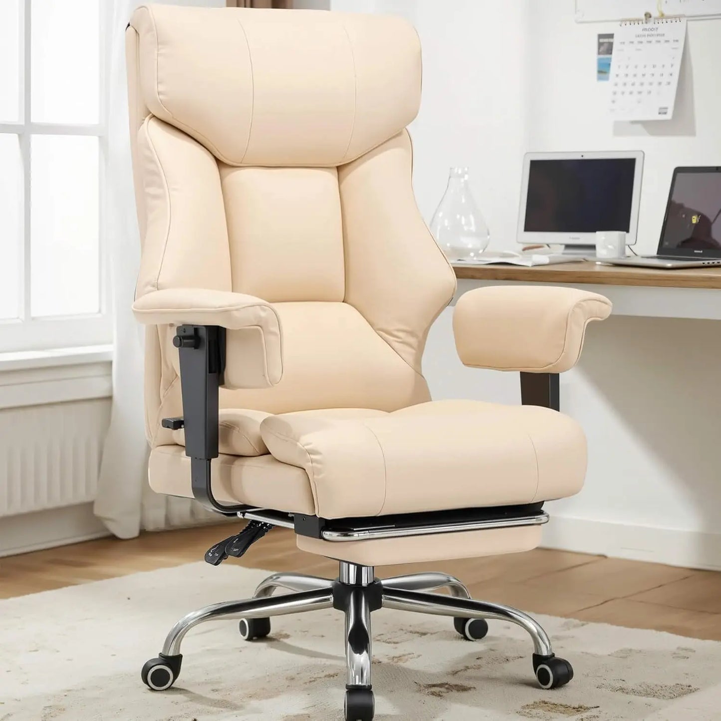 COMHOMA High Back Leather Office Chair With Ergonomic Lumbar Support