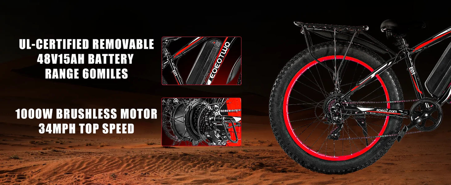 EOEOTWO 1500W Fat Tire Electric Bike For Adults All Terrain