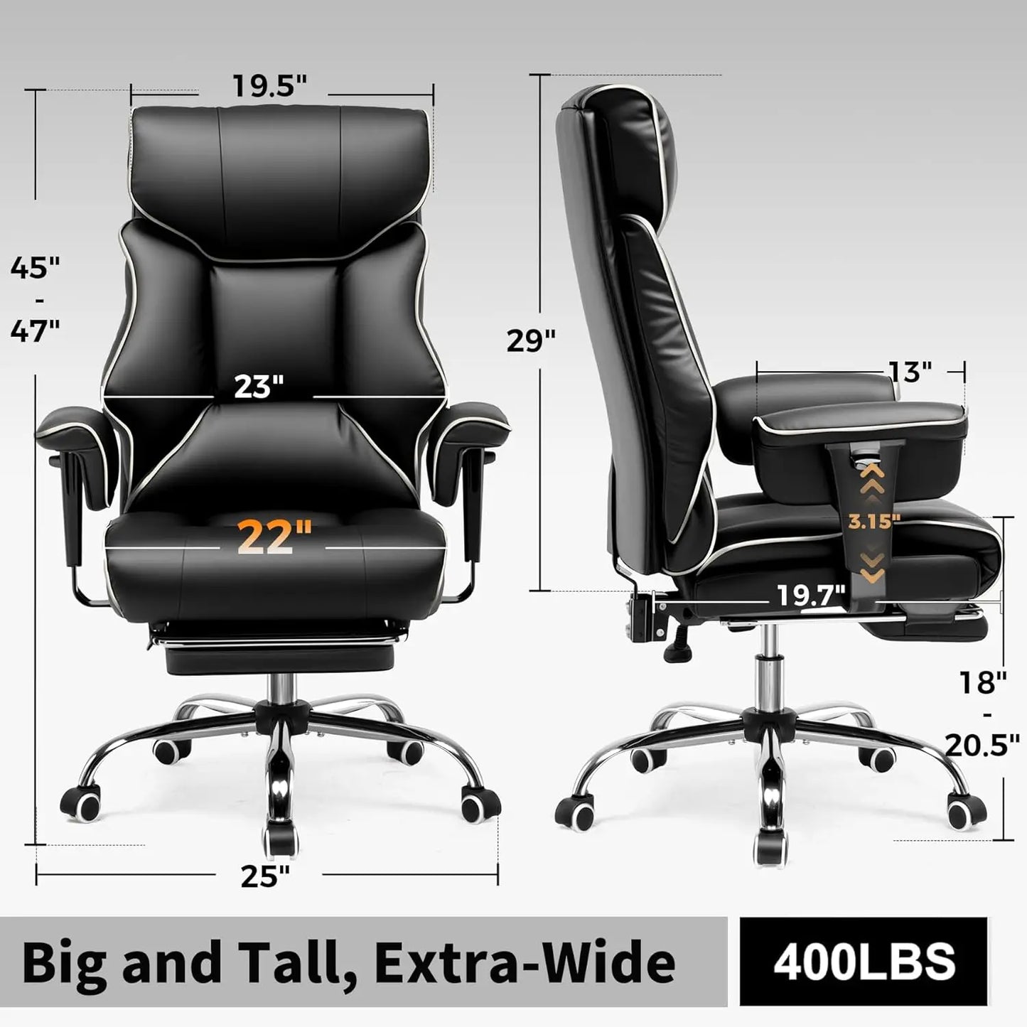 COMHOMA High Back Leather Office Chair With Ergonomic Lumbar Support