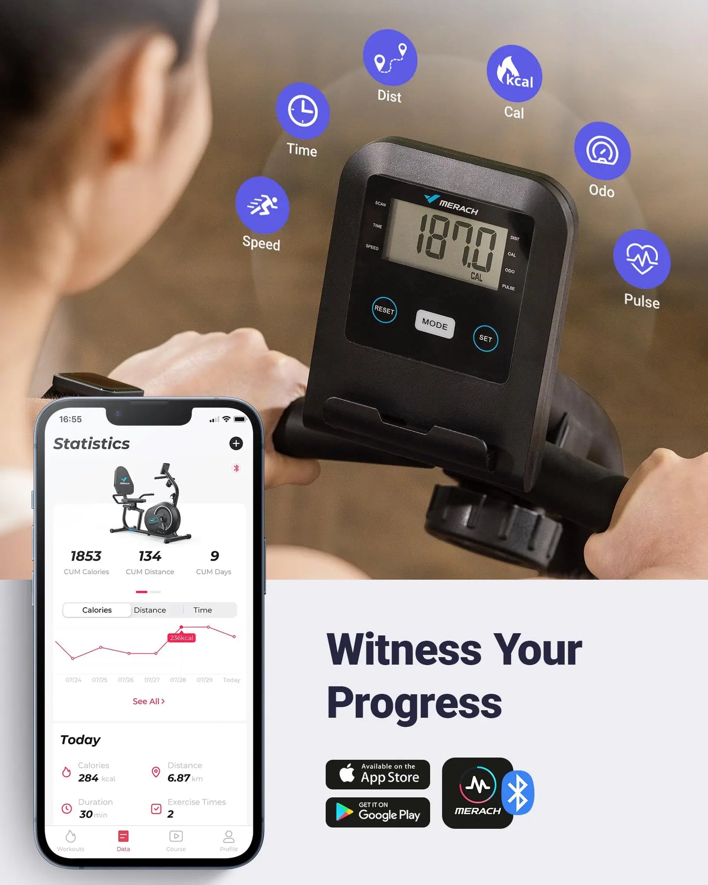 MERACH Recumbent Exercise Bike For Home With Bluetooth App Connectivity