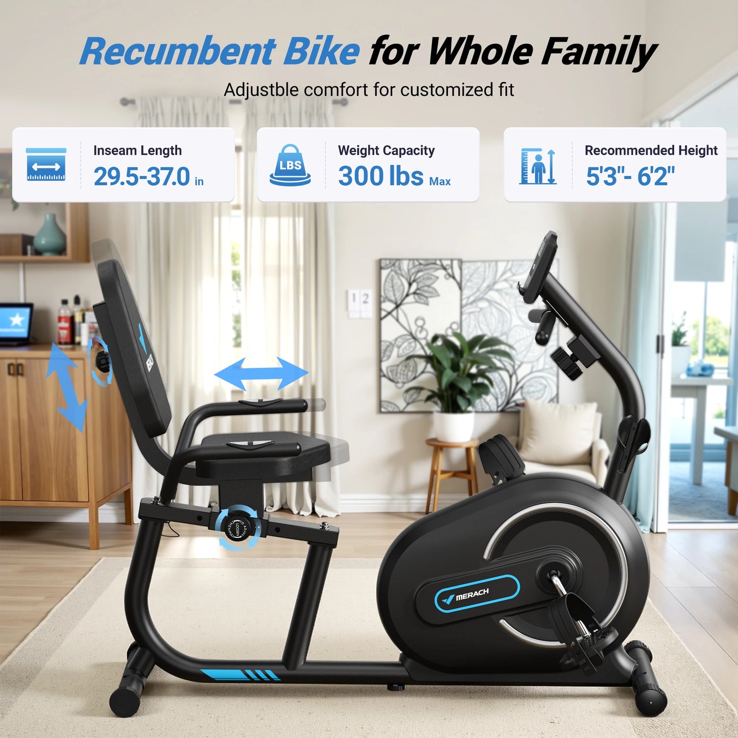 MERACH Recumbent Exercise Bike For Home With Bluetooth App Connectivity