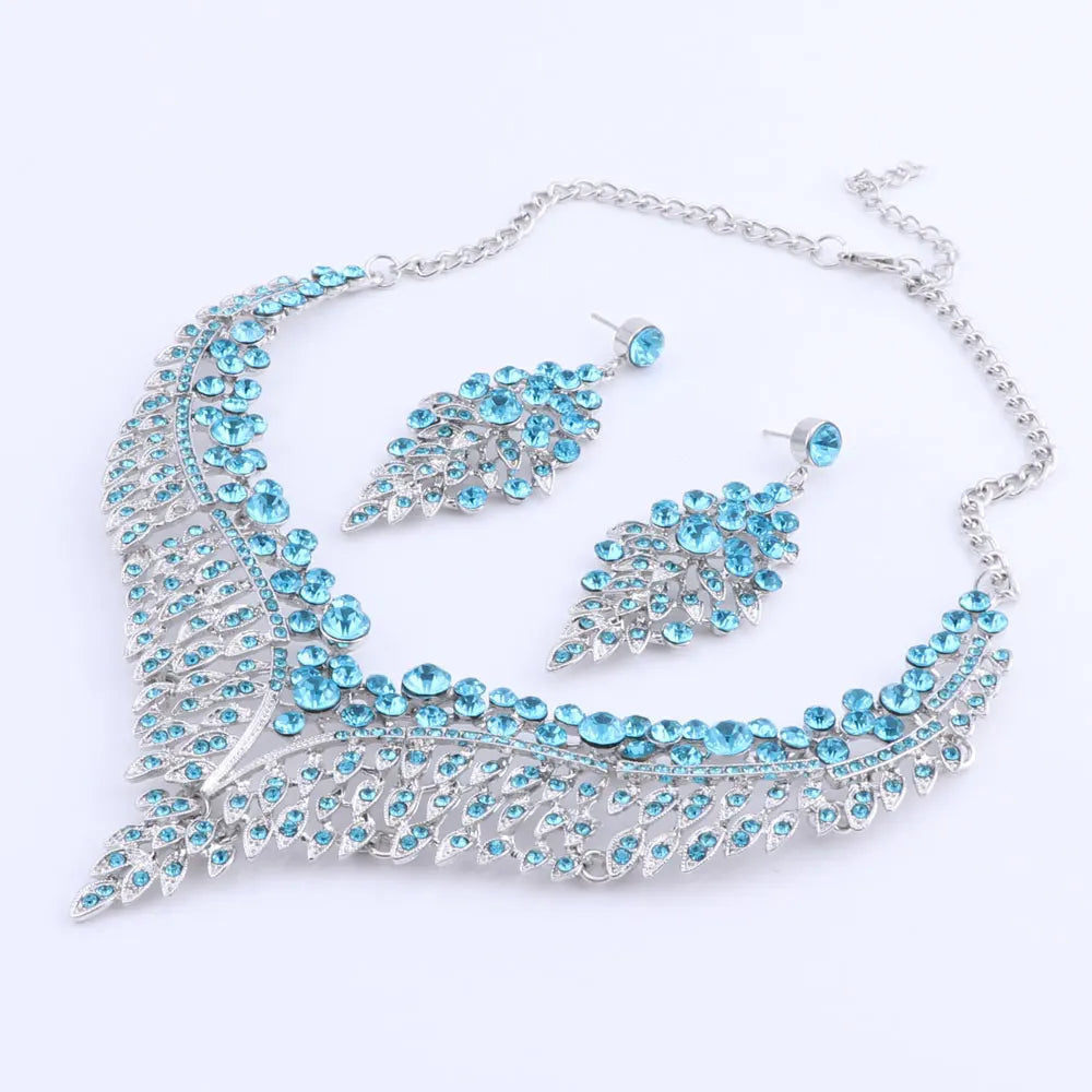 Ouhe Women's Crystal Rhinestone Bridal Jewelry And Earrings Set