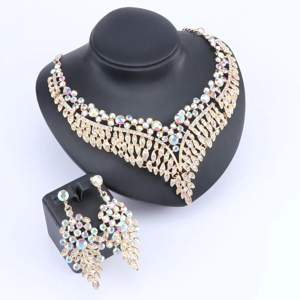 Ouhe Women's Crystal Rhinestone Bridal Jewelry And Earrings Set