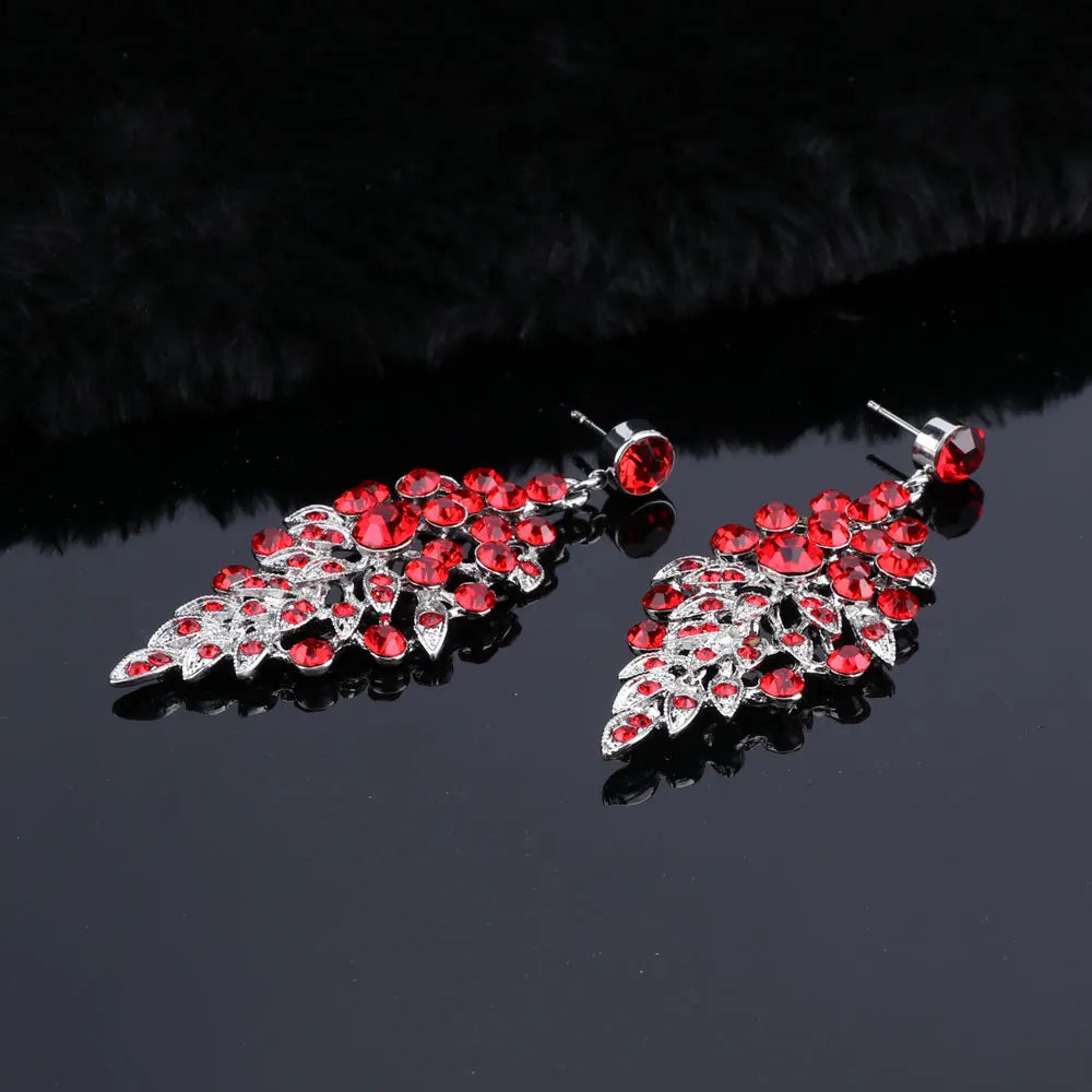 Ouhe Women's Crystal Rhinestone Bridal Jewelry And Earrings Set